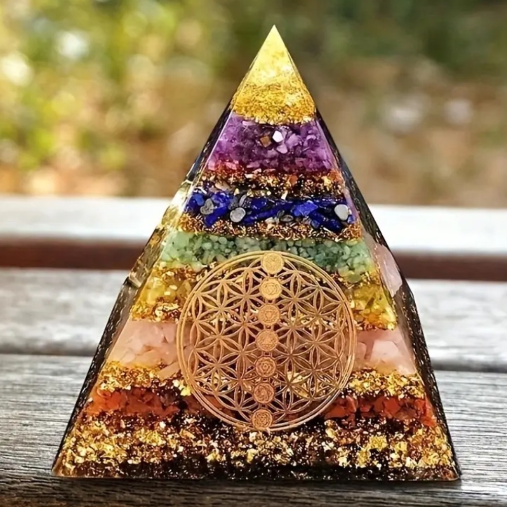 .7-Layer Chakra Flower of Life Orgone Pyramid